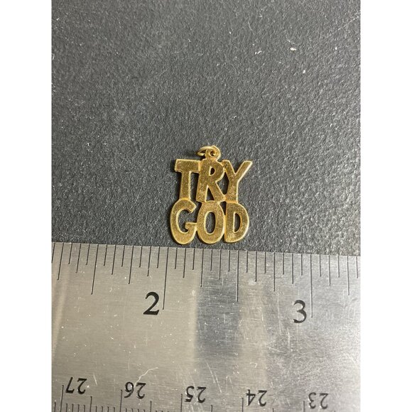 Gold "Try God" Charm Pendant Religious Jewelry - Picture 2 of 3